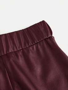 SHEIN Quần legging da PU co giãn, thích hợp mặc hàng ngày, dành cho các bé gái, quần legging da cho bé gái, quần da cho bé gái, quần legging da. - Màu Đỏ Sâu - Xem 5