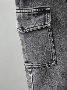 SHEIN Casuvi Kids 青少年男孩牛仔夹克，羊毛领和袖口，搭配宽松直筒牛仔裤，男孩时尚牛仔套装