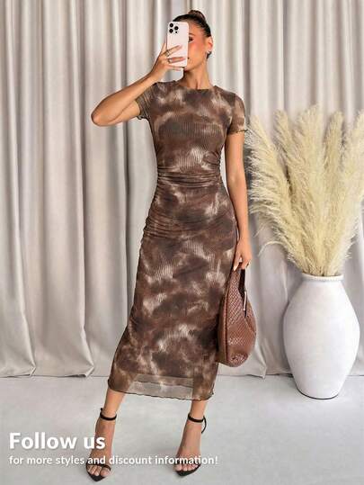 Lavishia 女士时尚印花短袖连衣裙，春夏款