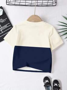 3pcs/Set Young Boys' Casual Cool Classic Color Block Patchwork, Small Logo Print Comfortable Short Sleeve T-Shirts, Suitable For Spring/Summer - Multicolor - View 6