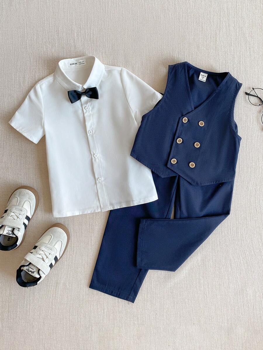 PrepCrw 男童学院风衬衫/双排扣马甲/长裤绅士套装 - 彩色 - 查看 1