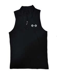 Manfinity Sport PWRUP Men's Minimalist Printed Zip-Up Sleeveless Sports Vest - Black - View 4