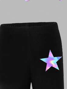 Playful Pals 两件套女婴休闲时尚百搭春夏套装，采用卡通人物印花紫色爱心图案，宽松圆领紫色爱心短袖T恤搭配黑色打底裤，时尚休闲，适合幼儿女童穿着，可户外活动、街头漫步、上学、参加派对等场合，亦可作为礼物。 - 彩色 - 查看 4