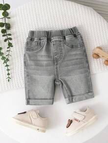 SHEIN 婴儿/幼儿男童灰色牛仔弹力紧身短裤 - 黑色 - 查看 3