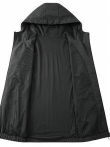 Manfinity Homme 男士春秋季连帽拉链夹克，黑色休闲宽松街头风，简约轻便纯色风衣，送给男朋友的绝佳礼物 - 黑色 - 查看 6