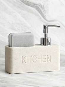 Fashionable Kitchen Soap Dispenser, Kitchen Countertop Decoration Cleaner, Bottling Bottle Including Dishwashing Sponge - Beige - View 2
