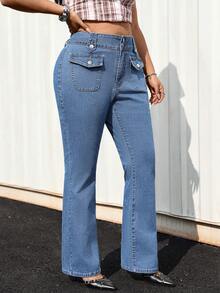 Jeanoix Plus Size Y2K Style High Waist Casual Everyday Skinny Fit Jeans - Medium Wash - View 6