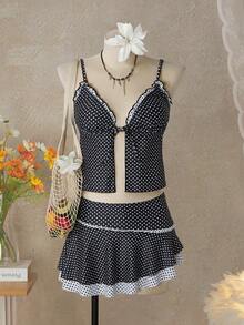 Swim Mod Women's Minimalist Print Camisole Tank Top - Black and White - View 1