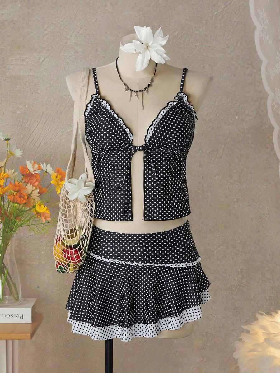 Swim Mod Women's Minimalist Print Camisole Tank Top - Black and White - View 1