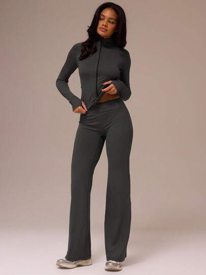 Musera Sport Medelhög midja Raka ben Yogabyxor Aktiv Sport Träning Gym Pilates Fitness Dagligen Casual