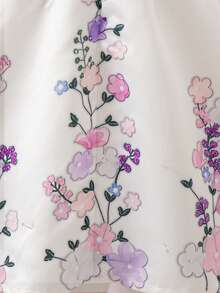 SHEIN 1件装 女孩夏季新款婚礼仪式少女3D蝴蝶生日派对花童表演泡泡袖公主裙 - 白色 - 查看 8