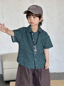 DAZY Young Boy Green Front Button Casual Versatile Short Sleeve Shirt - Green - View 4