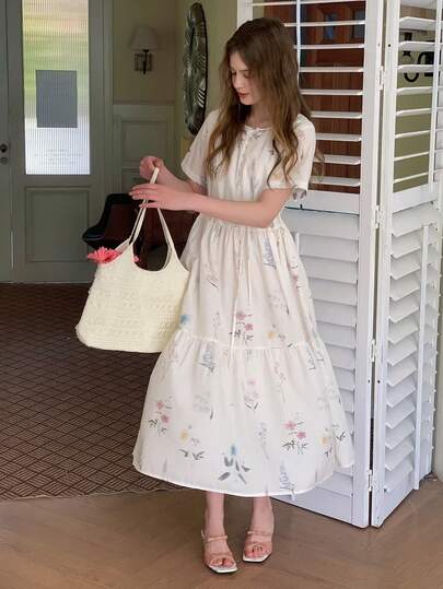 DAZY Teen Girls Floral Print Casual Round Neck Short Sleeve Dress Summer Easter