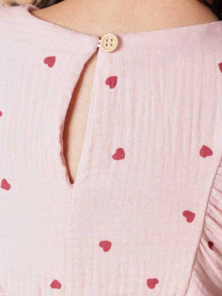 Hearts Print Short Sleeve A-Line Dress