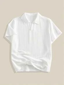 EASEVO 加大码男士休闲纯色通勤 Polo 衫，夏季 - 白色 - 查看 2
