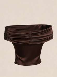 Modelyn Khaki Off-Shoulder, Asymmetrical Shoulder And Halter Versatile Fitted Elegant Sexy Tank Top, Suitable For Spring And Summer Brown Swimsuit Top Brown Bathing Suit Women Brown Tops Brown Two Piece Set Women Dark Brown Top - Apricot - View 2