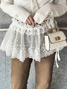 FRIFUL Falda casual y versátil de mujer con cintura con cordón, de tela de encaje transparente de unicolor, para primavera - Blanco - Ver 3