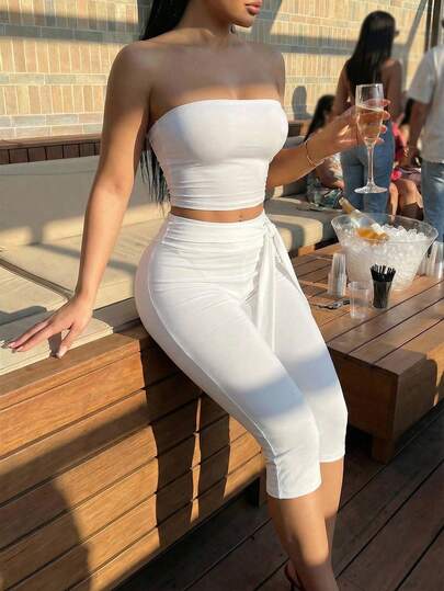 SHEIN SXY Women's Solid Color Slim Fit Low Waist Casual Leggings, Summer , White , Comfortable