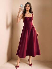 SHEIN Tall Váy dạ hội thanh lịch cổ điển dành cho nữ có túi, váy dự tiệc trà thường ngày, lễ hội, tiệc tùng, kỳ nghỉ hè, váy dạ hội, váy dự tiệc sinh nhật, khách dự tiệc cưới - Đỏ - Xem 12