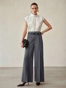 MOTF PREMIUM Quần ống rộng thời trang và thanh lịch dành cho nữ, có đường may phía trước, màu xám. - Xám - Xem 6