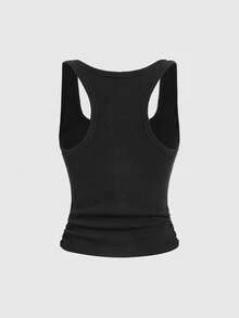 ROMWE Street Life Áo camisole bó sát in họa tiết chữ thập phong cách grunge đính đá. - Màu xám đen - Xem 2