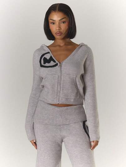 MUSERA Suéter con capucha de punto de mohair con cuello en V y cremallera, ajustado, estilo coordinado, solo parte superior, otoño, invierno, Navidad, chica cool, acogedor, lindo, para exteriores, explorador