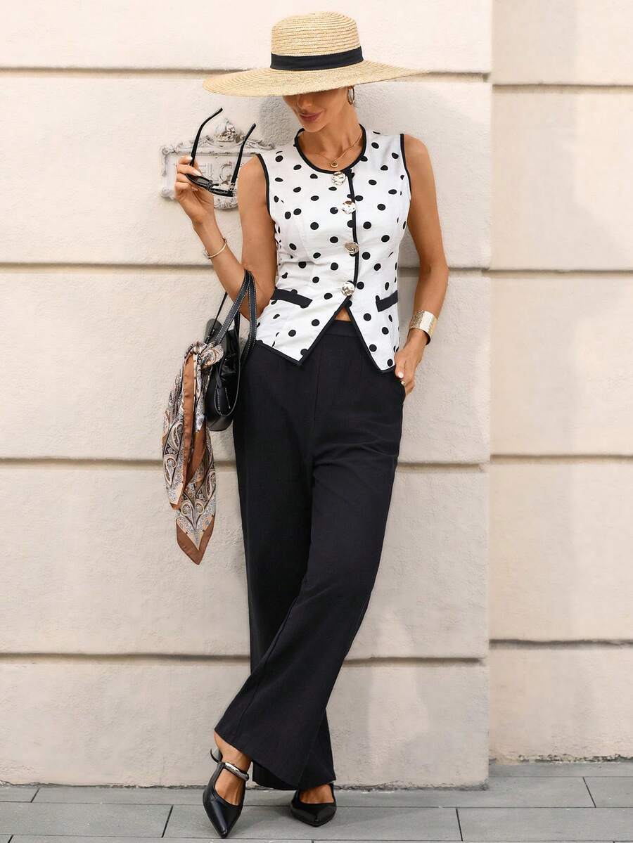 Editum Sleeveless Top And Pants Minimalist Commuting Elegant Linen Suit Spring/Summer Work Wear Women Business Professional Women - Multicolor - View 1