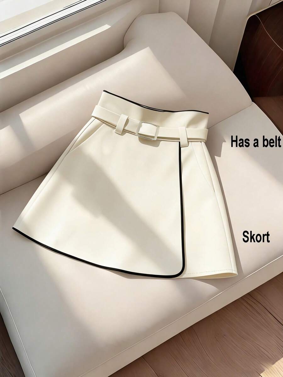 GlowEve Spring/Summer New Fashionable Casual Elegant Party Women's Outdoor Commute Office Side Slit A-Line Mini Skirt - Apricot - View 1