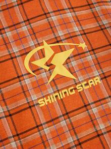 Manfinity Dauomo 男士格子领单排扣字母印花休闲百搭通勤短袖衬衫 - 彩色 - 查看 5