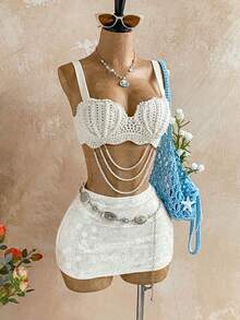 Soleia 女士度假休闲珍珠贝壳针织吊带背心，适合海滩、邮轮、城市度假、音乐节、波西米亚风、夏季等场合，四季皆宜，派对必备 - 白色 - 查看 8