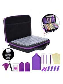 30/60/120 Slots DIY Diamond Painting Storage Case, Upgraded Canvas Organizer With Accessories, Shockproof Bead & Art Supply Holder, Portable Jewelry Container With Tools, Multifunctional Craft & Sewing Supplies Kit, Plastic Material - Multicolor - View 10