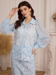 Modelyn Fashionable New Special Fabric Romantic Casual Light Blue Women Shirt - Baby Blue - View 3