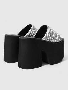 ROMWE Women's Fashionable Silver Pleated Thick Sole Slide Sandals For Party