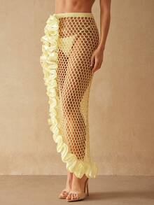 Silquee 时尚镂空花卉开衩长裙 - 黃色 - 查看 4