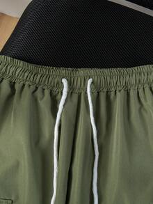 两件套青少年男童休闲印花T恤和宽松工装短裤套装 - 軍綠色 - 查看 7