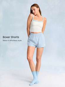 GLOWMODE Lounge Lover High Waist Cotton-Blend Faux Front Placket Button Detail Boxer Shorts Daily Casual Wear