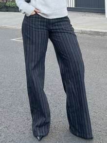 NegzBox Women's Simple Button Front Ruffle Striped Casual Jeans, Daily & Leisure - Black - View 6