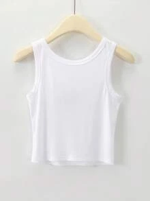 Resyla Camiseta de tirantes para mujer con cuello redondo y patrón bordado de lazo - Blanco - Ver 2