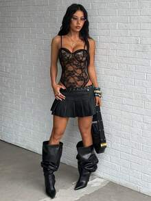 Jeanoix Bộ đồ liền thân ren gợi cảm dành cho nữ - màu đen - Xem 5