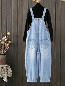 EMERY ROSE Women's Loose Casual Versatile Denim Bib Overall Jumpsuit With Pockets - Light Wash - View 2