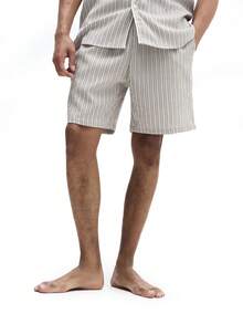SUMWON Striped Button Front Pajama Set Short Sleeve Shirt With Matching Shorts Sleep Set Classic Relaxed Fit Sleepwear Summer Comfort 2 Pcs Nightwear - Khaki - View 6