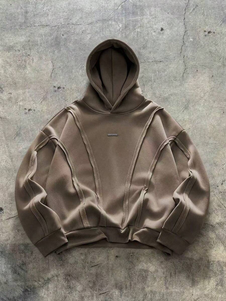 AXEPEAK Deconstructed Arched Split Casual Hoodie - Khaki - View 1