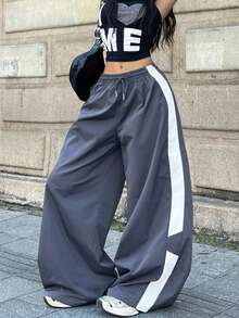 Coolane 女士秋季街头风演唱会锐舞节外出复古Y2K撞色宽松阔腿裤 - 灰色 - 查看 2