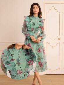 Lilora Đầm nữ dáng lửng thanh lịch với viền bèo nhún, thích hợp cho mùa đông và mùa xuân. Kiểu dáng thanh lịch và thời trang. - Nhiều màu - Xem 9