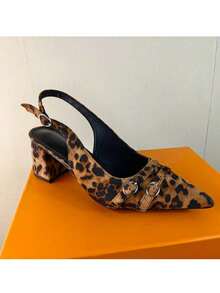 CUCCOO BIZCHIC Damen elegante Slingback-Sandalen mit Leopardenmuster und dickem Absatz - Leopardenmuster - Übersicht 8