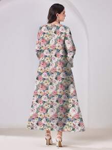 Al Najma Women's V-Neck Floral Print Casual Modest Party & Outing Arabic Style Dress - Multicolor - View 5