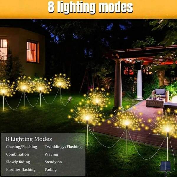 1pc 240LED Solar-Powered Fireworks Light, 8 Modes, Outdoor Solar-Powered Garden Light, Suitable For Patios, Terraces, Walkways, Lawns, Holiday Party Decorations, Easter, Christmas Decorations, Suitable For Christmas, Halloween, Graduation Season And Other Holiday Occasions. [Solar]