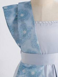 SHEIN Tween-Mädchen Jacquard Satin Druckkleid mit Schalkragen, tailliertes Prinzessinnenkleid für Mittelöstliche Feste, Partys, elegante Alltagskleidung - Blau - Übersicht 4