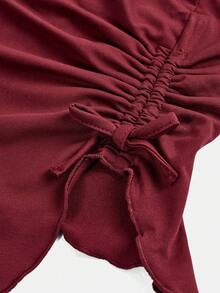 SHEIN Girlism 2pcs/Set Tween Girls' Casual Ruched Bandeau Top With Asymmetric Hem And Flare Pants