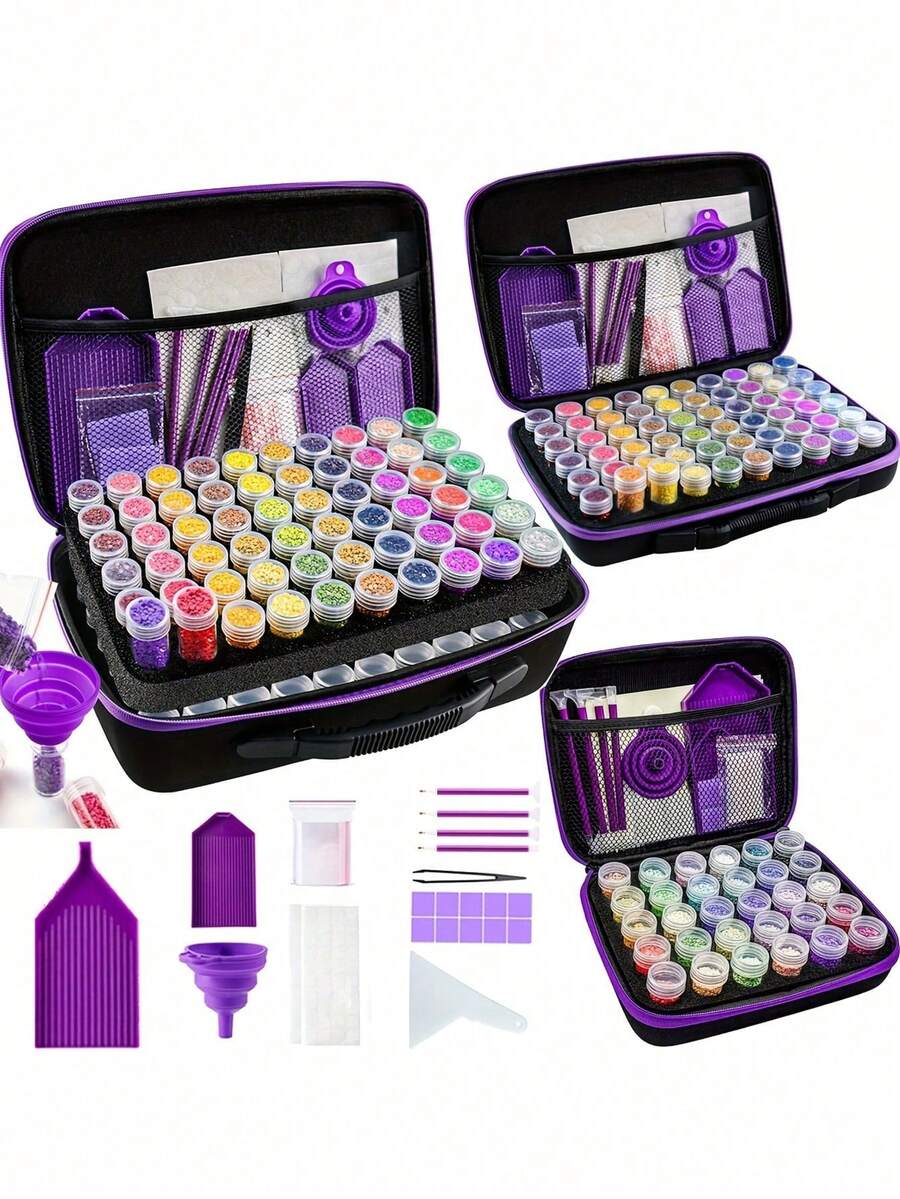 30/60/120 Slots DIY Diamond Painting Storage Case, Upgraded Canvas Organizer With Accessories, Shockproof Bead & Art Supply Holder, Portable Jewelry Container With Tools, Multifunctional Craft & Sewing Supplies Kit, Plastic Material - Multicolor - View 1